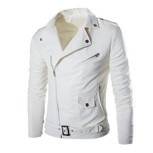 Vogue Automne Mode Zipper Veste en cuir Moto Veste en cuir Slim Hommes Vestes Manteaux Nice Noir Blanc Vestes 211111