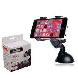 Universele Dual Clip Windscherm 360 Graden Roterende Auto Mount Bracket Houder Stand voor iPhone 6 Plus Samsung GPS-tablet (112)