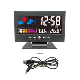 Spraakregeling digitale wekker met LED -temperatuur vochtkalender kalender tabel klok weerstation klok 8082T