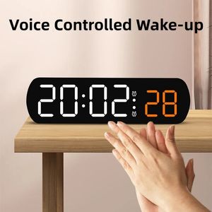 Commande vocale réveil numérique minuterie horloge température double alarme bureau horloge de table Mode nuit 12/24 H horloge LED montre horloge de bureau 240110