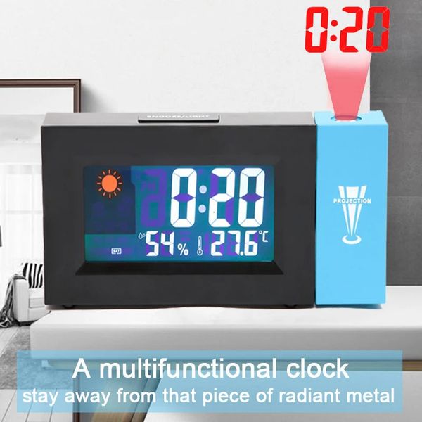 Proyección de voz Reloj despertador LED Digital Proyector inteligente Posponer Despertadores Pronóstico del tiempo electrónico Despertar Relojes de escritorio 231220