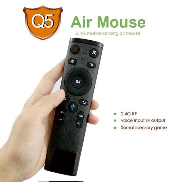 Control remoto por voz Q5 Fly Air Mouse 2 4GHz Teclado inalámbrico Gyro Micrófono para Android TV Box T9 x96 mini h96 max Qplus3087