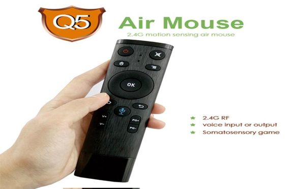 Control remoto por voz Q5 Fly Air Mouse 24GHz teclado inalámbrico micrófono giroscópico para Android TV Box T9 x96 mini h96 max Qplus1917932