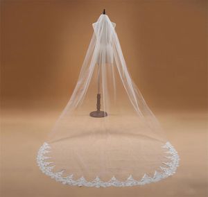 Voile Mariage 3m lang 1-laags bruidssluier met kam Kanten rand Kathedraallengte Goedkope bruidssluier Bruiloftsaccessoires Veu de No7083342