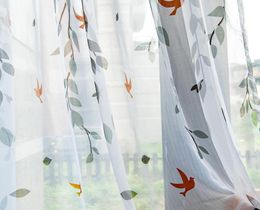 Voile Doorschijnende Gordijn Vogels Blad Gedrukt Jarl Home Decor Raam Deur Witte Tule Gordijnen Valletjes voor Woonkamer Slaapkamer Auto Kitch6175911