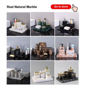 Volakas White Natural Marble Set voor badkamer klassieke minimalistische zeepdispenser tandenborstel houder Trade badkamer set