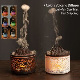 Humidificateur volcanique Diffuseur d'arôme de flamme Anneau de fumée de méduse pour humidificateur d'air domestique USB 7 couleurs Lumières ambiantes 180 ml Brume 231226