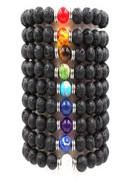 Bracelet d'énergie de la pierre volcanique Unisexe Bracelet d'énergie naturel Bracelets en pierre de lave noire 8 mm Brands colorés Bracelets bijoux Gift J8297668