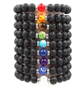 Bracelet d'énergie du chakra de pierre volcanique bracelet de lave noire naturelle 8 mm brins colorés bracelets bijoux cadeau j1216769