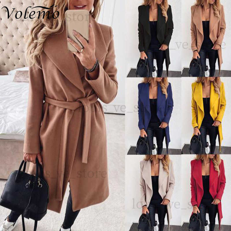 Volemo 2022 Autumn Winter Plus Size Women Solid Color Coat Korean Slim Female Stylish Lapel Collar Woolen Jacket Womens Clothing T230809