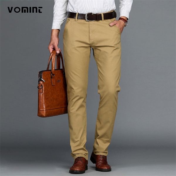 VOMINT Pantalones para hombre Algodón Casual Stretch pantalones para hombre hombre largo Recto Alta calidad 4 colores Tallas grandes traje de pantalón 42 44 210715