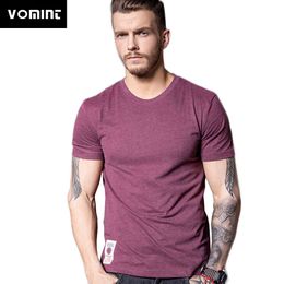 Vomint Nieuwe Solid T-shirt Mens Korte Mouw T-shirt Katoen Multi Pure Kleur Fancy Garens Wassen Tee Shirt voor Male V7S1T001 Y0323