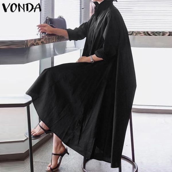 VONDA Élégant Bureau Dames Robe Femmes Sexy Col Rabattu Asymétrique Robe De Soirée Femmes'Sundress Casual Robe Plus Taille Y0118