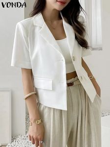 Vonda Elegant Women Blazer Fashion Outwears Casual Coats Summer Short Sleeve Rapel Coat Solid Buttons Streetwear 240417