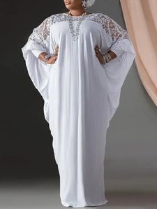 VONDA-Vestido largo de talla grande para mujer, Vestido veraniego de manga larga de encaje blanco, Vestido largo informal de retazos para vacaciones 240130