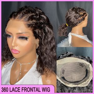 Vonder Braziliaanse Peruaanse Indiase 100% Remy Vrigin Human Hair 10 inch Zwart Water Wave 360 ​​Bruine kant Frontale pruik te koop