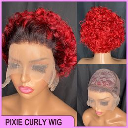 Vonder Hair Malaysian Péruvien indien brésilien 1b rouge 100% cru vierge Remy Human Pixie Pixie Cutly Cut 13x1 Wig courte P33