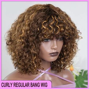 Vonder prijs topkwaliteit Braziliaanse Peruaanse Indiase 100% rauwe vrigin menselijk haar 8 inch P4/27 Deep Wave Regular Bang Wig