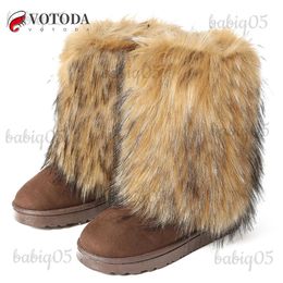 VOTODA nuevas mujeres de piel sintética nieve cálido forro de felpa corto mullido invierno moda zapatos peludos mujer botas peludas T231104