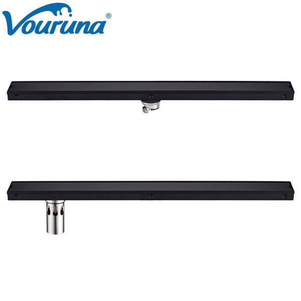 VOURUNA Noir Mat 80CM de Long Drain de Sol Déchets Salle de Bain Douche Grilles186u