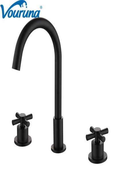 Vouruna Matte Blacken Deck Mounted Basin Robinet Bathroom évier mélangeur et Cold Tap82963484929195