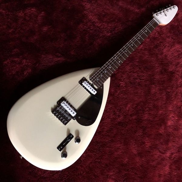 Guitare à corps creux en forme de larme blanche Mark III BJ-A Blanc Brian Jones 2 micros à simple bobinage Signe Guitares électriques Matériel chromé