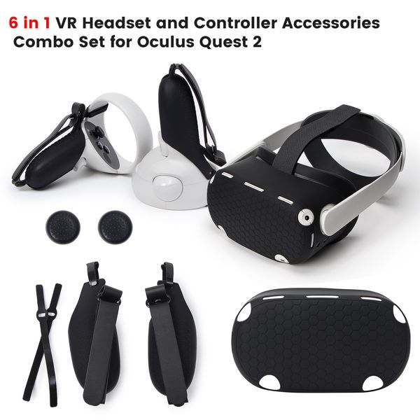 VR AR Accessorise 6IN1 ForOculus Quest 2 VR Juego de cubierta protectora Controlador táctil con empuñadura de correa para nudillos para accesorios Oculus 230712