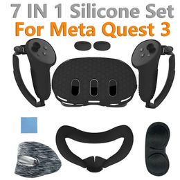 Accesorios VR AR para Meta Quest 3 Carcasa protectora de silicona 7 en 1 Conjunto Controlador Cubierta de agarre Funda facial Tapa de lente Oculus VR Accesorios 231019