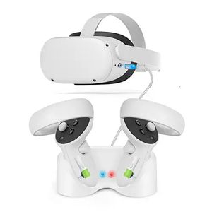 Dispositivos VRAR para Oculus Quest 2 VR fone de ouvido e carregador de controlador com duas baterias recarregáveis VR Suit Esimen Base de carregamento magnético 231122