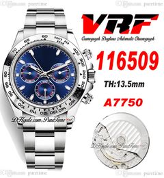 VRF 11650 A7750 Montre chronographe automatique pour homme Lunette tachymétrique Cadran bleu Bracelet en acier inoxydable Super édition Carte de la même série Puretime E5