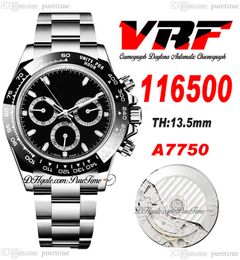 VRF 11650 A7750 Cronógrafo automático Reloj para hombre Cerámica Bisel Black Stick Dial Pulsera de acero inoxidable Super Edition Tarjeta de la misma serie Puretime A1