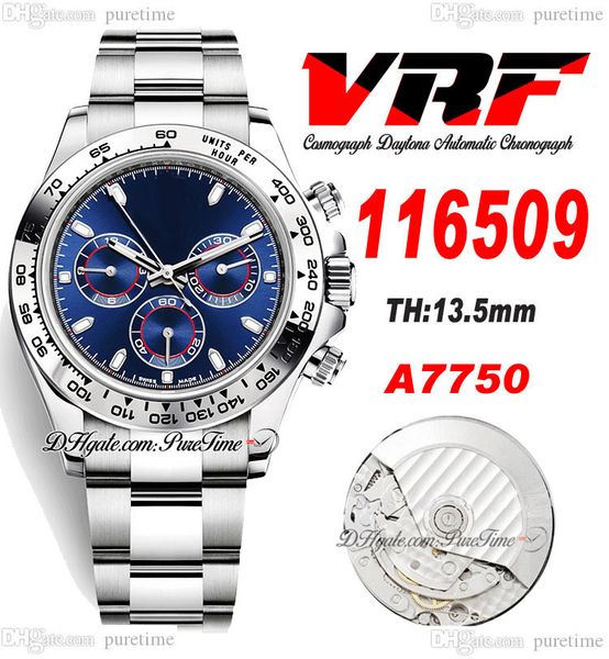 VRF 11650 A7750 Montre Homme Chronographe Automatique Lunette Tachymétrique Cadran Bâton Bleu Bracelet Acier Inoxydable Super Edition Carte Même Série Puretime E5