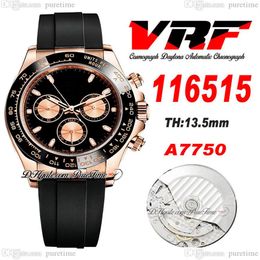 VRF 11651 A7750 Montre chronographe automatique pour homme Or rose 18 carats Acier 904L Noir Cadran Stcik Bracelet Oysterflex Caoutchouc Super Edition S215u
