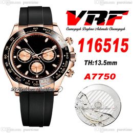 VRF 11651 A7750 Montre chronographe automatique pour homme Or rose 18 carats Acier 904L Noir Cadran Stcik Bracelet Oysterflex Caoutchouc Super Edition S282S