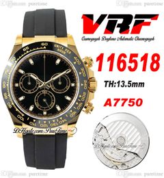 VRF 11651 A7750 Montre Homme Chronographe Automatique Or Jaune 18K Boîtier Acier 904L Cadran Noir Bracelet Oysterflex Caoutchouc Super Edition Carte Même Série Puretime C3