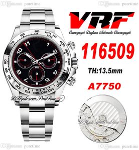 VRF 11652 A7750 Cronógrafo automático Reloj para hombre Taquímetro Bisel Negro Número rojo Dial Pulsera de acero inoxidable Super Edición Misma serie Tarjeta Puretime H8