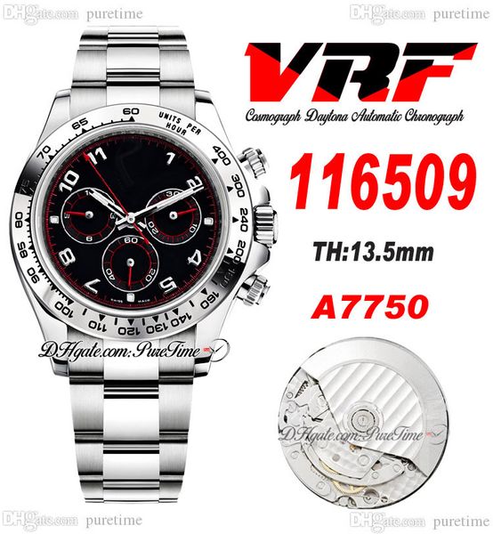 VRF 11652 A7750 Montre chronographe automatique pour homme Lunette tachymétrique Cadran noir rouge Bracelet en acier inoxydable Super édition Carte de la même série Puretime H8
