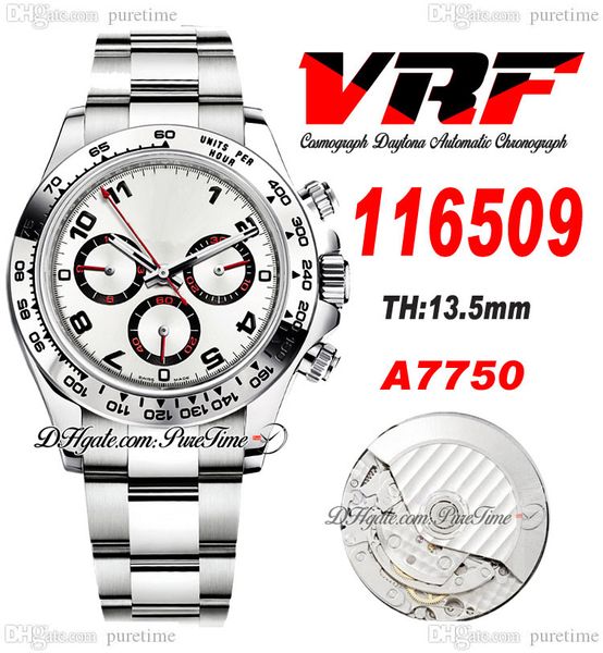 VRF 11652 A7750 Montre chronographe automatique pour homme Lunette tachymétrique Argent Noir Cadran numérique Bracelet en acier inoxydable Super Edition Carte de même série Puretime J10