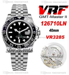 VRF V3 GMT II BLNR VR3285 Reloj automático para hombre Bisel de cerámica negra Manecillas verdes Caja de acero 904L Pulsera JubileeSteel Misma tarjeta de serie Super Edition Timezonewatch B2