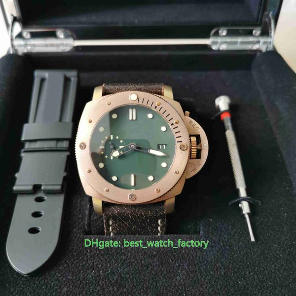 VS Factory Reloj para hombre Super calidad VSF 47 mm Sumergible 382 00382 Bandas de cuero de bronce LumiNova Relojes CAL.P.9000 Movimiento Mecánico Automático Relojes de pulsera para hombres