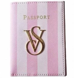 vs Signature Pink White Stripe Passport Card Case Holder Wallet A5SN#