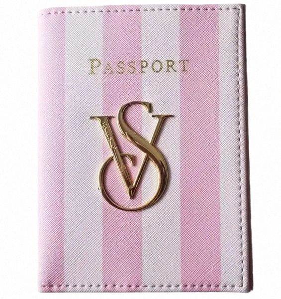 vs Signature Rose Blanc Stripe Passport Card Case Holder Wallet W5qE #