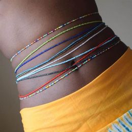 VSCO-cadenas coloridas para el vientre, cuentas de arroz multicapa hechas a mano, eslabón de cintura, Bikini, joyería para el cuerpo, cadena, cuentas de poni, Whole220a