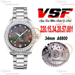 VSF Aqua Terra 150m A8800 Automatische dameskijk 43 mm Diamanten rand grijs diamant wijzerplaat roestvrijstalen bracelet super versie 220.15.34.20.57.001 dames puretime b2