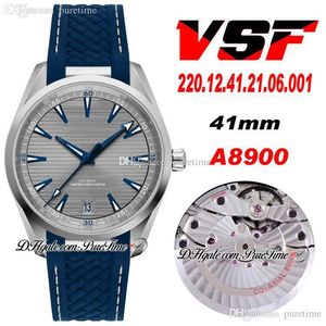 VSF Aqua Terra 150m Master Cal A8900 Automatische heren Watch 41 mm Grijze textureerde wijzerplaat Blauwe handen Rubberen Witte lijn 220.12.41.21.06.001 Super Edition Watches Puretime 18B2