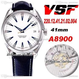 VSF Aqua Terra 150M Ryder Cup 41 5 mm CAL A8500 Reloj automático para hombre Dos tonos Oro amarillo Golf Esfera blanca Azul Stick Nylon 220 12 4300r