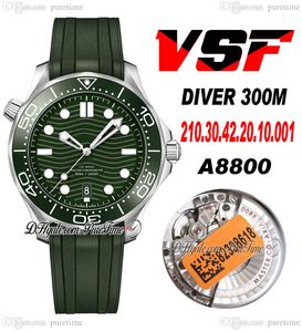 VSF Diver 300M A8800 Montre automatique pour homme Lunette en céramique Cadran à texture ondulée verte Bracelet en caoutchouc 210.30.42.20.10.001 Super Edition Puretime 20B2