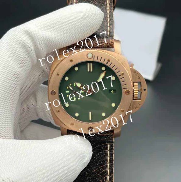 VSF Factory Automático para hombre Mejor edición Piel de becerro desgastada marrón 9000 V2 Bronce cepillado giratorio unidireccional con bordes pulidos Bisel Relojes de pulsera de 47 mm