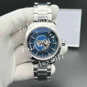 VSF Factory Heren Worldtimer Best Edition blauwe wijzerplaat op SS-band 8938 Super Steel 316F saffierkristal Uren minuten seconden weergave 24 uur polshorloges