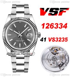 VSF slechts 126334 vs3235 Automatische heren Watch 41 gecanneleerde ring rhodium grijze kiezer stickers 904L oystersteel armband super editie dezelfde serie kaart puretime c3